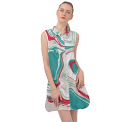 Vivid Marble Pattern Sleeveless Shirt Dress by goljakoff