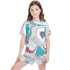 Vivid Marble Pattern Kids  Tee And Sports Shorts Set by goljakoff