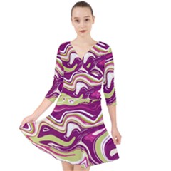 Purple Vivid Marble Pattern Quarter Sleeve Front Wrap Dress by goljakoff