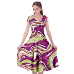 Purple Vivid Marble Pattern Cap Sleeve Wrap Front Dress