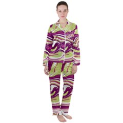 Purple Vivid Marble Pattern Satin Long Sleeve Pajamas Set by goljakoff