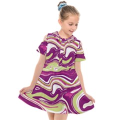 Purple Vivid Marble Pattern Kids  Short Sleeve Shirt Dress by goljakoff