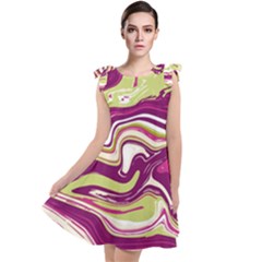 Purple Vivid Marble Pattern Tie Up Tunic Dress by goljakoff
