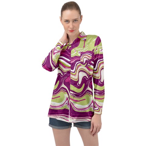 Purple Vivid Marble Pattern Long Sleeve Satin Shirt by goljakoff