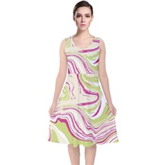 Vector Vivid Marble Pattern 6 V-Neck Midi Sleeveless Dress 