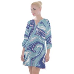 Blue Vivid Marble Pattern Open Neck Shift Dress by goljakoff