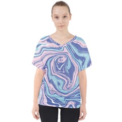 Blue Vivid Marble Pattern 10 V-neck Dolman Drape Top by goljakoff