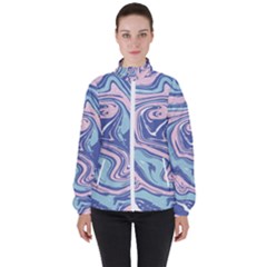 Blue Vivid Marble Pattern 10 Women s High Neck Windbreaker by goljakoff