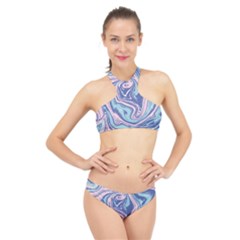 Blue Vivid Marble Pattern 10 High Neck Bikini Set by goljakoff