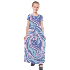 Blue Vivid Marble Pattern 10 Kids  Short Sleeve Maxi Dress by goljakoff