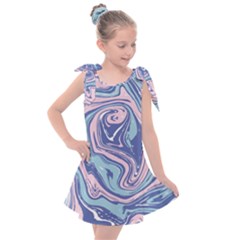 Blue Vivid Marble Pattern 10 Kids  Tie Up Tunic Dress by goljakoff