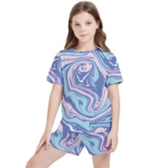 Blue Vivid Marble Pattern 10 Kids  Tee And Sports Shorts Set by goljakoff