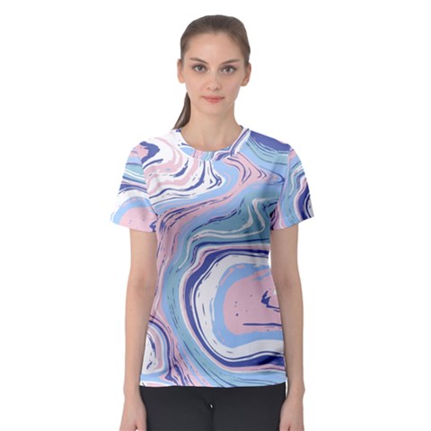 Rose And Blue Vivid Marble Pattern 11 Women s Sport Mesh Tee by goljakoff