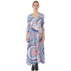 Rose And Blue Vivid Marble Pattern 11 Button Up Boho Maxi Dress by goljakoff