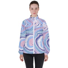 Rose And Blue Vivid Marble Pattern 11 Women s High Neck Windbreaker by goljakoff