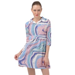 Rose And Blue Vivid Marble Pattern 11 Mini Skater Shirt Dress by goljakoff