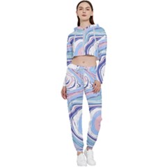 Rose And Blue Vivid Marble Pattern 11 Cropped Zip Up Lounge Set