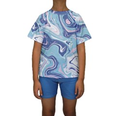 Blue Vivid Marble Pattern 12 Kids  Short Sleeve Swimwear by goljakoff
