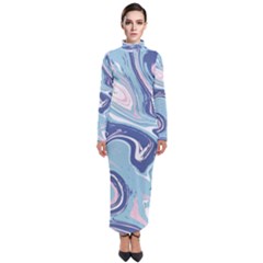 Blue Vivid Marble Pattern 12 Turtleneck Maxi Dress