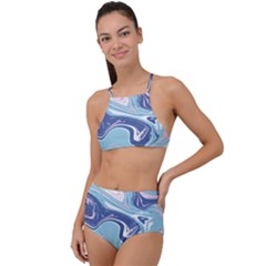 Blue Vivid Marble Pattern 12 High Waist Tankini Set by goljakoff