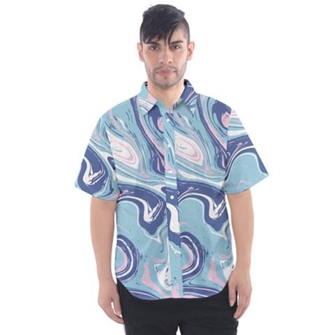 Blue Vivid Marble Pattern 12 Men s Short Sleeve Shirt by goljakoff