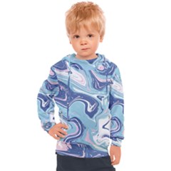 Blue Vivid Marble Pattern 12 Kids  Hooded Pullover