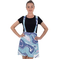 Blue Vivid Marble Pattern 12 Velvet Suspender Skater Skirt by goljakoff