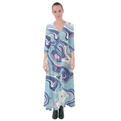 Blue Vivid Marble Pattern 12 Button Up Maxi Dress by goljakoff