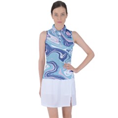 Blue Vivid Marble Pattern 12 Women s Sleeveless Polo Tee by goljakoff