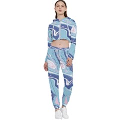 Blue Vivid Marble Pattern 12 Cropped Zip Up Lounge Set by goljakoff