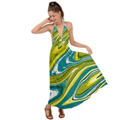 Vector Vivid Marble Pattern 13 Backless Maxi Beach Dress by goljakoff