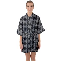 Black Diamonds Half Sleeve Satin Kimono  by ArtsyWishy