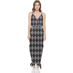 Black Diamonds Sleeveless Tie Ankle Jumpsuit