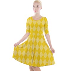 Yellow Diamonds Quarter Sleeve A-line Dress