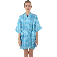 Baby Blue Design Half Sleeve Satin Kimono 