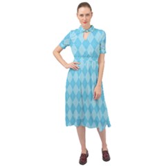 Baby Blue Design Keyhole Neckline Chiffon Dress