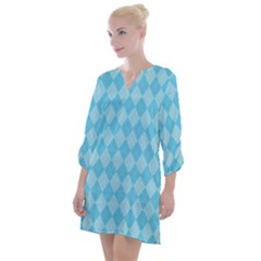 Baby Blue Design Open Neck Shift Dress