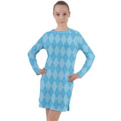 Baby Blue Design Long Sleeve Hoodie Dress