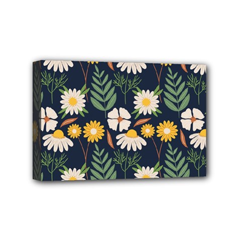 Flower Grey Pattern Floral Mini Canvas 6  X 4  (stretched)