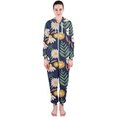 Flower Grey Pattern Floral Hooded Jumpsuit (ladies) 