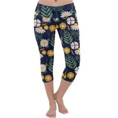 Flower Grey Pattern Floral Capri Yoga Leggings