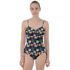 Flower Grey Pattern Floral Sweetheart Tankini Set