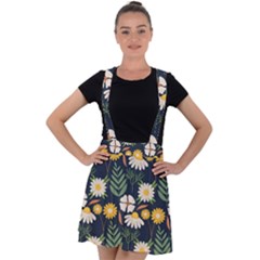 Flower Grey Pattern Floral Velvet Suspender Skater Skirt