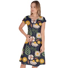 Flower Grey Pattern Floral Classic Short Sleeve Dress