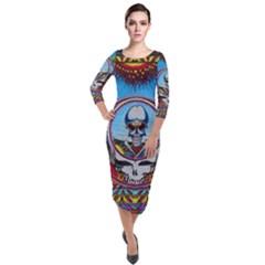 Grateful Dead Wallpapers Quarter Sleeve Midi Velour Bodycon Dress by Sapixe