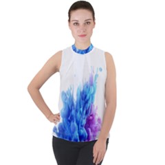 Abstract smoke Mock Neck Chiffon Sleeveless Top