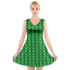 Green Christmas Tree Pattern Background V-neck Sleeveless Dress by Amaryn4rt