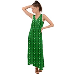 Green Christmas Tree Pattern Background V-neck Chiffon Maxi Dress