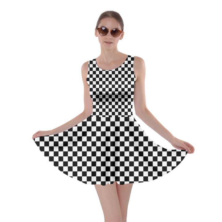 Black And White Checkerboard Background Board Checker Skater Dress