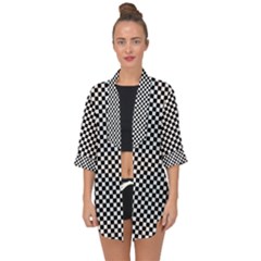 Black And White Checkerboard Background Board Checker Open Front Chiffon Kimono by Amaryn4rt